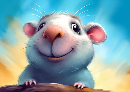 Illustration of a cute rat on a background of a blue skyの素材