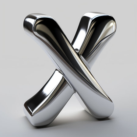 Metal font Letter X isolated on gray background. 3d rendering.の素材
