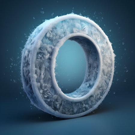 Frozen letter O, winter font, 3d render, square imageの素材