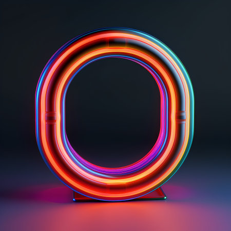 Neon font letter O. Neon tube font. 3D renderingの素材