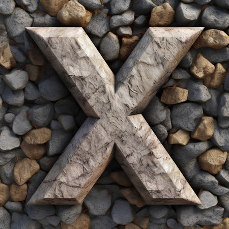 Stone font on the stone background. 3d render letter X.の素材