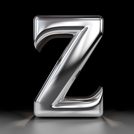 Metal letter Z uppercase on black background. 3d renderingの素材