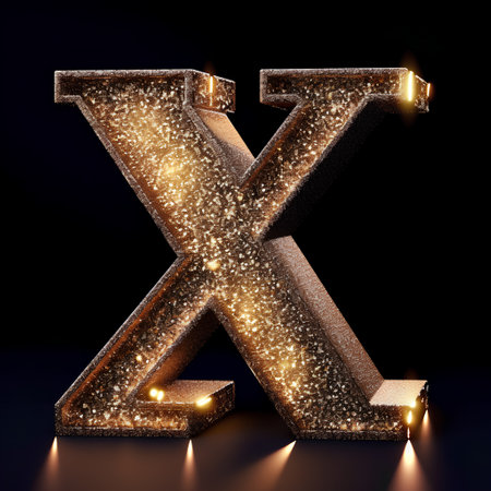 Glittering gold letter X uppercase. 3D renderingの素材
