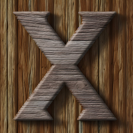 Wooden letter X on wooden background. 3d render illustration.の素材