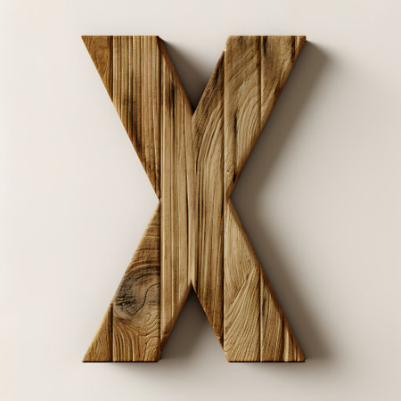 Wooden letter X uppercase isolated on white background. 3d renderingの素材