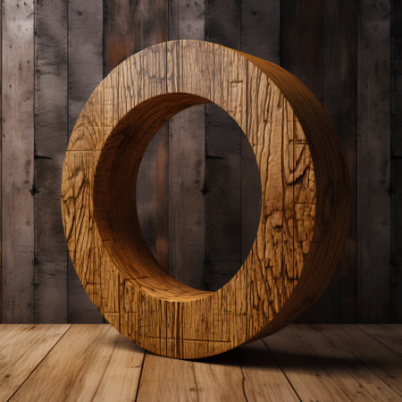 Wooden letter O on wooden background. 3d rendered font.の素材