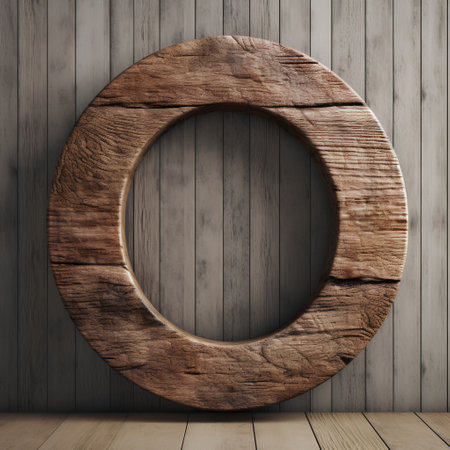 Wooden round frame on a wooden wall. 3d rendering.の素材