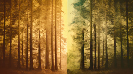 Vintage forest background with grunge texture and different color patterns.の素材