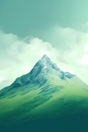 beautiful mountain landscape with green grass and blue sky. vintage toneの素材