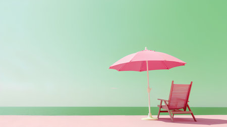 Beach chair and umbrella on the beach. 3d rendering.の素材
