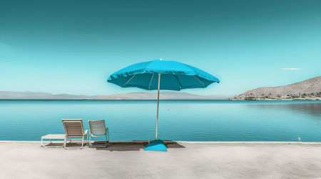 Umbrella and chair on the beach. 3d rendering.の素材