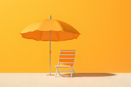 3d render of an orange beach chair and umbrella on the sandの素材