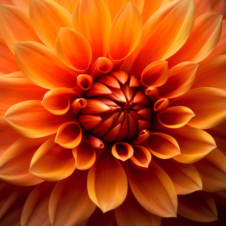 Orange dahlia flower close up. Floral abstract background.の素材