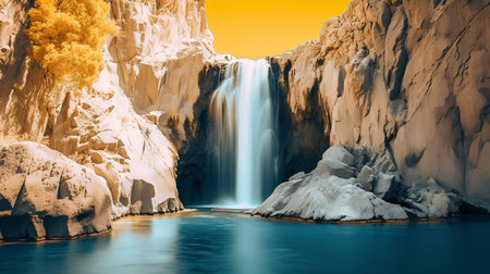 Waterfall in the canyon. Panoramic view. Toned.の素材