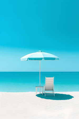 Beach chair and umbrella on the beach. 3D Renderingの素材