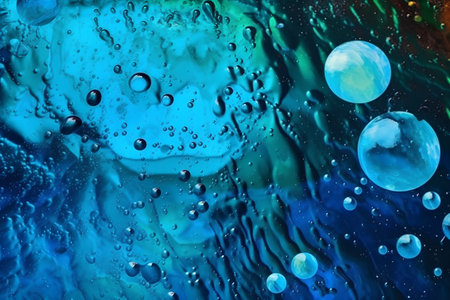 abstract background with water drops and planets on the surface of the waterの素材