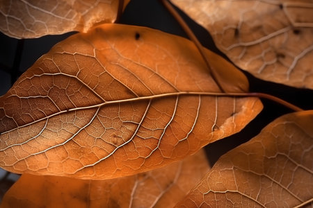 close up of autumn leaves on black background, shallow depth of fieldの素材