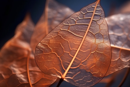 Close up of autumn leaves on dark background with shallow depth of fieldの素材