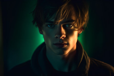 Portrait of a handsome young man with blond hair and blue eyes.の素材