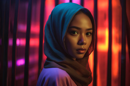 Portrait of a beautiful asian muslim woman with hijab.の素材