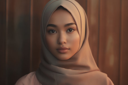 Portrait of a beautiful muslim woman with hijab. 3d renderingの素材