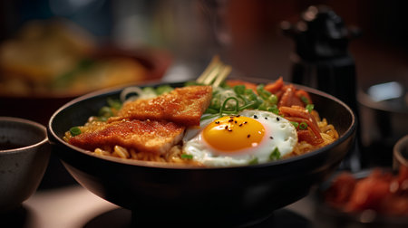 Bibimbap - japanese noodle with fried eggの素材