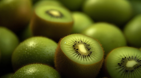 Kiwi fruit background. Close-up of fresh kiwi fruitsの素材