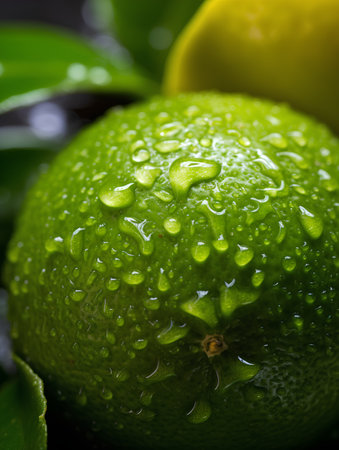 Lime with water drops on a dark background. Close up.の素材