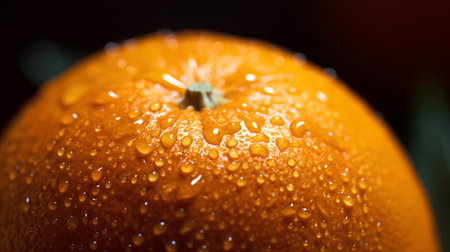 Orange fruit with water drops on the surface. Close-up.の素材
