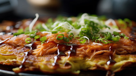 Japanese style omelet with soy sauce and spring onions, selective focusの素材