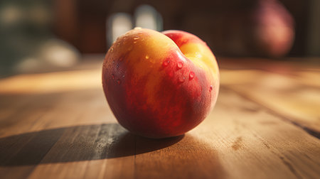 Fresh nectarines on rustic wooden table with copyspaceの素材