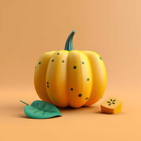 Pumpkin and slice of cheese on orange background. 3d illustrationの素材