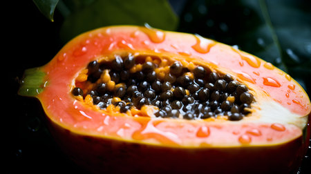 Papaya fruit on a black background. Selective focus.の素材