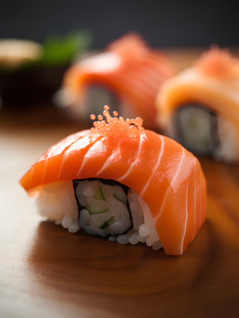 sushi on a black background, close-up, selective focusの素材