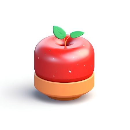 Red apple with green leaves on a white background. 3d renderingの素材