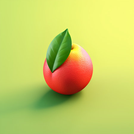 Grapefruit with green leaf isolated on yellow background. 3d illustrationの素材