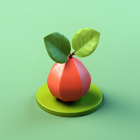 Grapefruit with leaves on a green background. 3d illustrationの素材