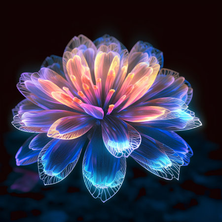 Abstract fractal flower on black background. Fantasy fractal texture. Digital art. 3D rendering.の素材