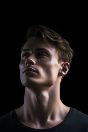 Portrait of a young man on a black background. Studio shotの素材