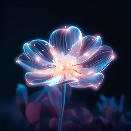 Glowing flower on black background. 3d illustration. Glowing flower.の素材