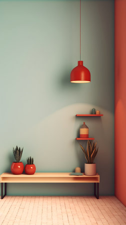 Interior design modern living room with shelf, lamp and plants. 3d renderの素材