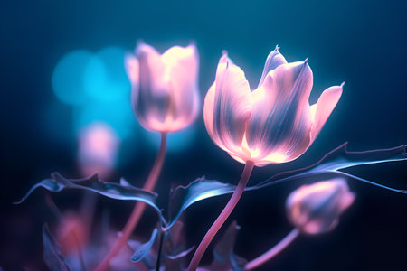 Beautiful tulips on a dark background. 3D illustration.の素材