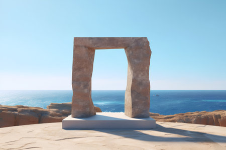 Stone arch at the entrance to the sea. 3D rendering.の素材