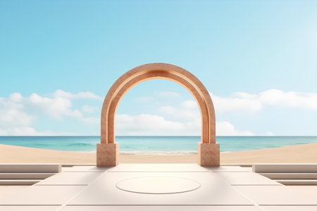 3d render of an arch on the beach with sea and skyの素材