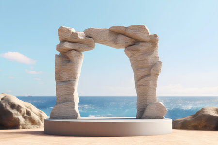 Stone arch on the beach. 3d render. Minimal concept.の素材