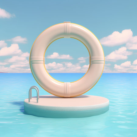 Lifebuoy in the sea on a sunny day. 3D renderingの素材