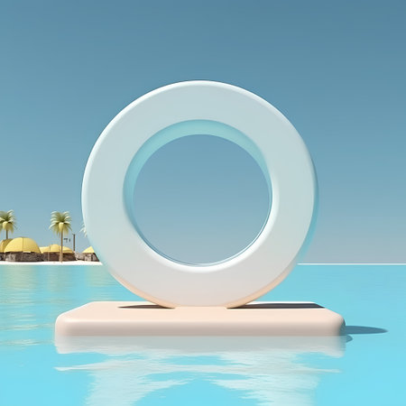 Round letter O on the beach. 3D render. Illustration.の素材