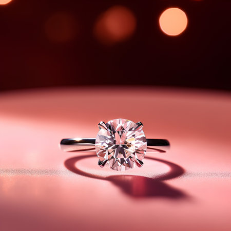 Jewelry ring on a pink background with bokeh effectの素材