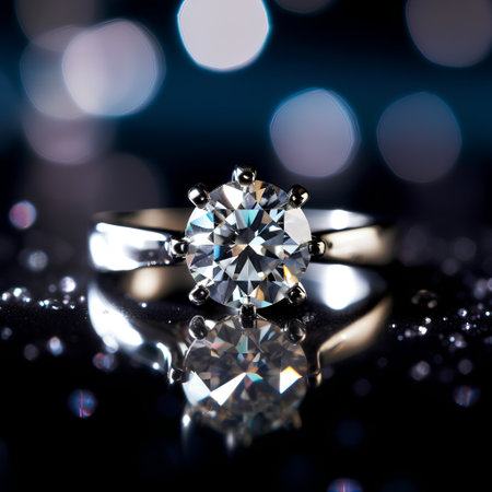 Jewelry ring on a black background with bokeh.の素材