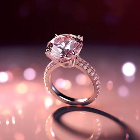 Jewelry ring on bokeh background. 3D renderingの素材